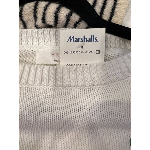 Brit NY White Crewneck Knit Sweater Tennis Racket Love Embroidery Size Medium - Picture 4 of 6